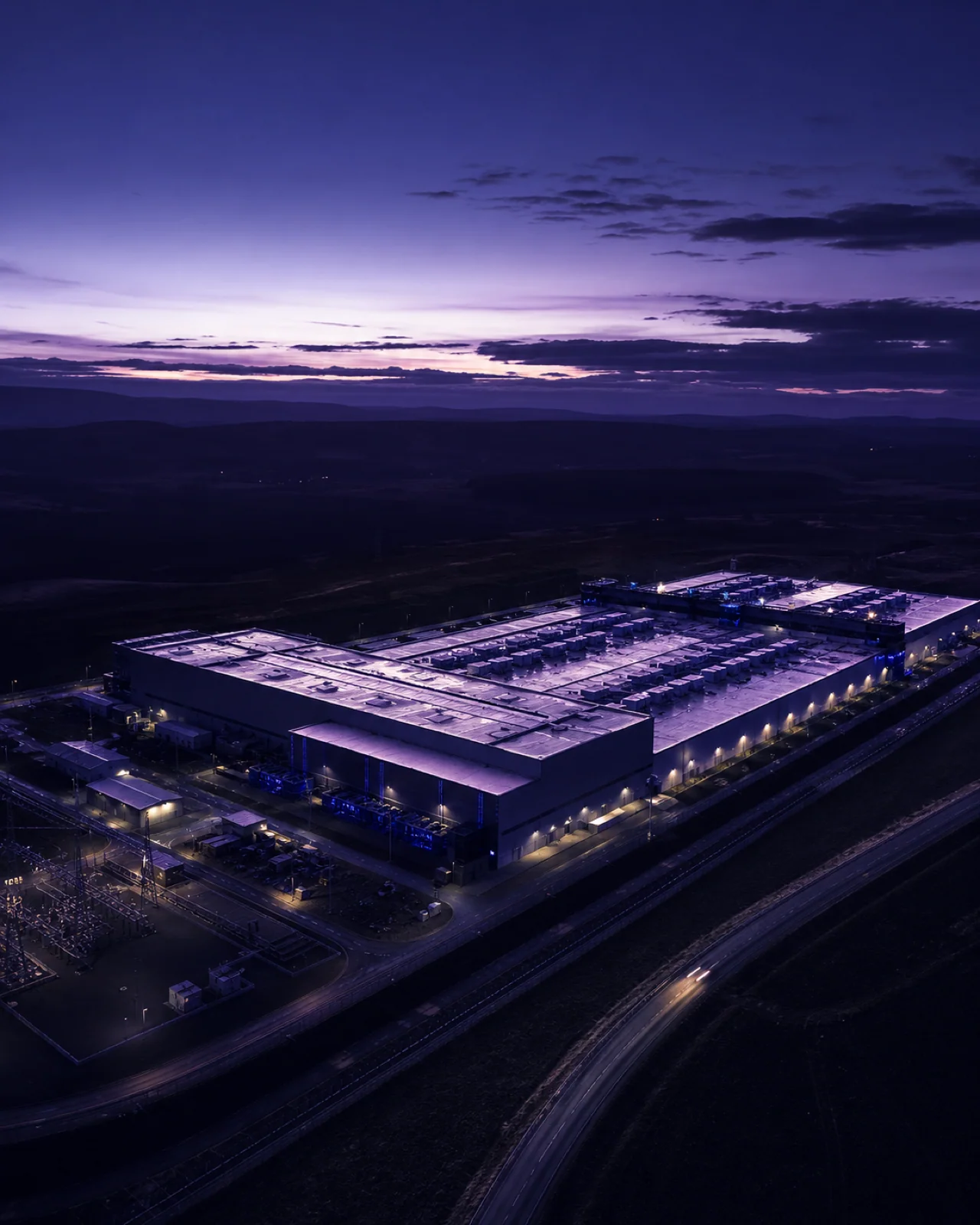 Illustrative render of fiber-optic cable installation at a data center site